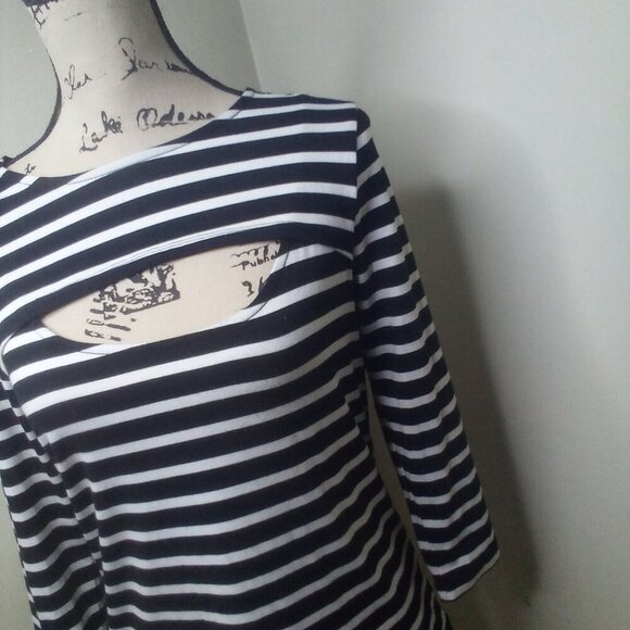 Verve Ami Shirt Women M 3/4 Sleeve Cut-Out Stripe Black White - Picture 7 of 16